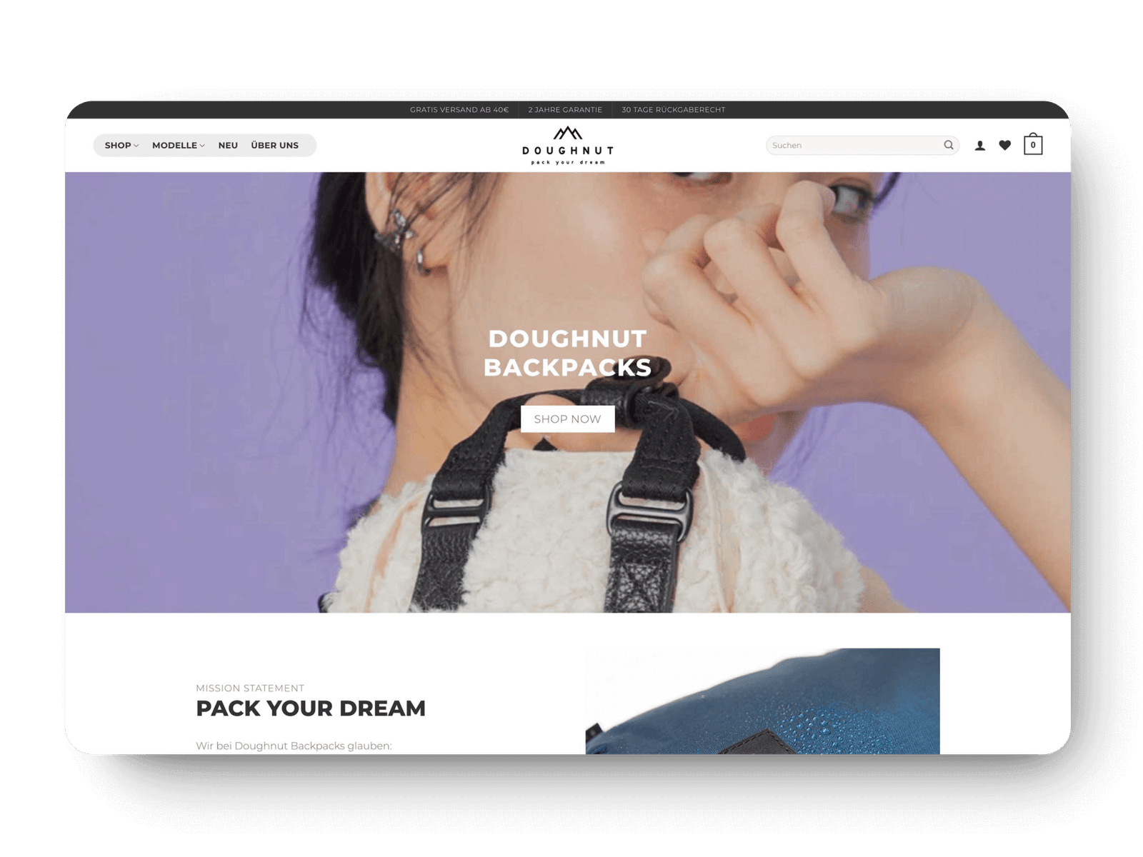 Doughnut Backpacks Website Screenshot